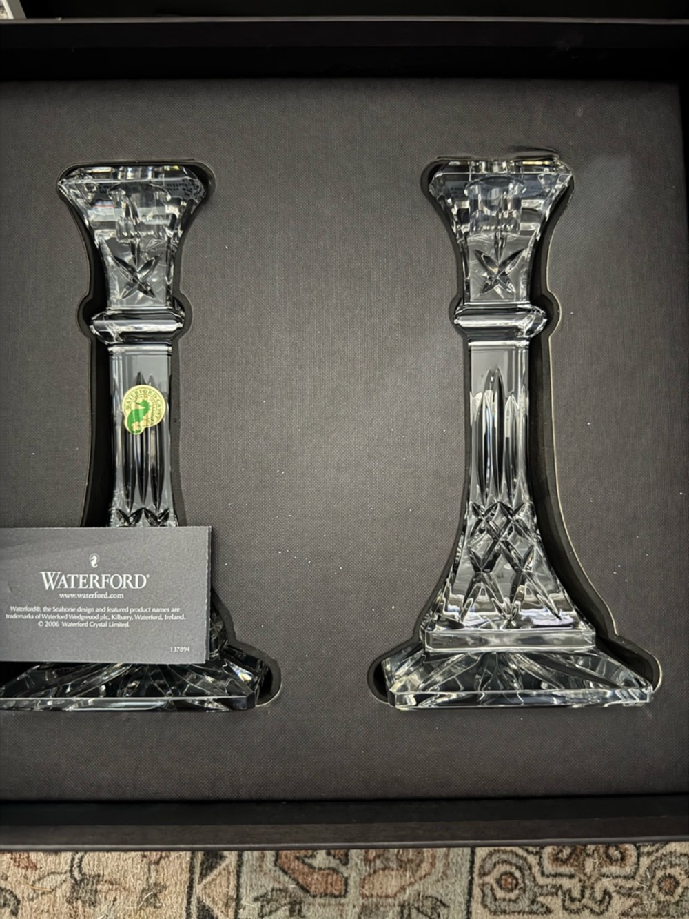 Waterford Crystal Pair of Lismore Candlesticks. NIB. Great wedding gift.
